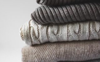 white and brown knit textile