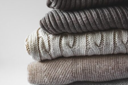 white and brown knit textile